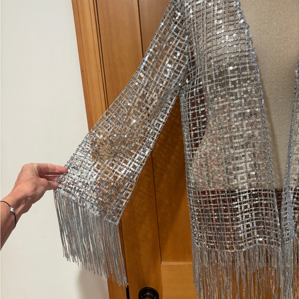 Shimmering Silver Kimono Party Jacket - Picture 2 of 7